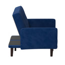 Citadel Premium Split Back Sofa Futon with Channel Tufted Velvet Upholstery in Navy with Solid Wood Legs