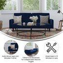 Citadel Premium Split Back Sofa Futon with Channel Tufted Velvet Upholstery in Navy with Solid Wood Legs