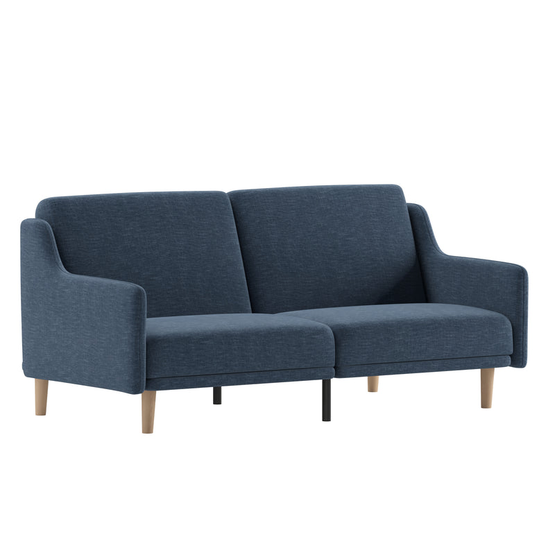 Devora Premium Upholstered Convertible Split Back Sofa Futon with Curved Armrests and Solid Wood Legs