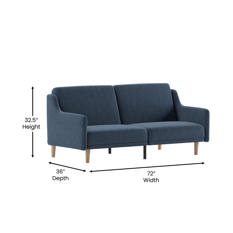 Devora Premium Upholstered Convertible Split Back Sofa Futon with Curved Armrests and Solid Wood Legs