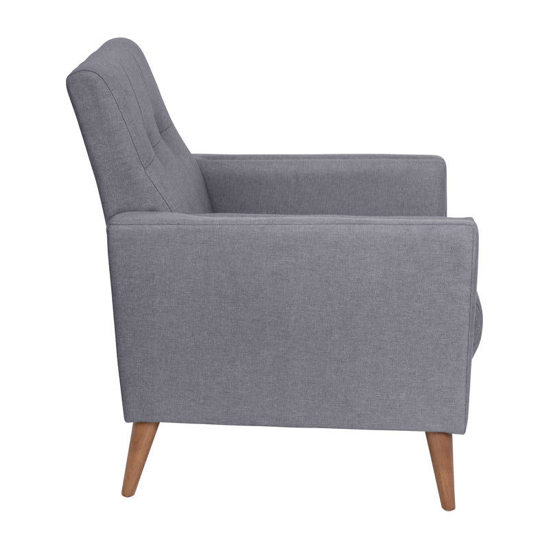 Cormac Mid-Century Modern Armchair with Tufted Faux Linen Upholstery & Solid Wood Legs