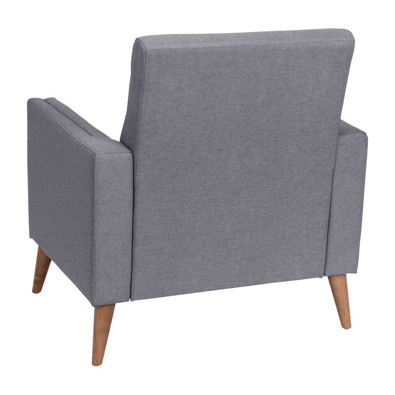 Cormac Mid-Century Modern Armchair with Tufted Faux Linen Upholstery & Solid Wood Legs