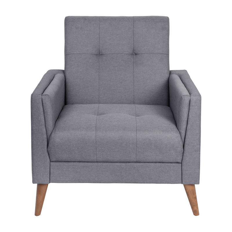 Cormac Mid-Century Modern Armchair with Tufted Faux Linen Upholstery & Solid Wood Legs