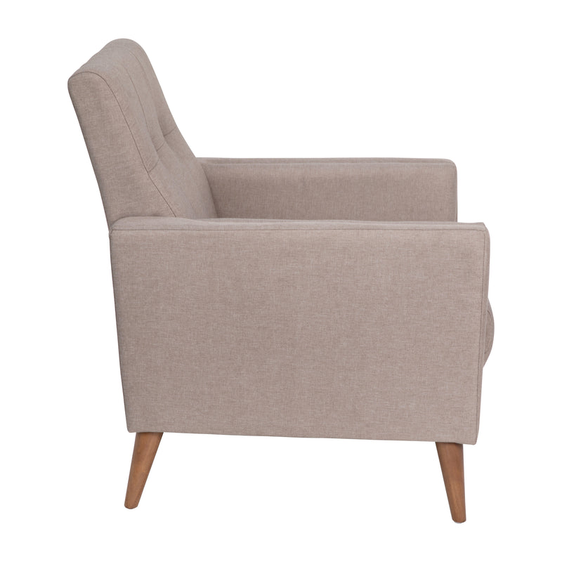 Cormac Mid-Century Modern Armchair with Tufted Faux Linen Upholstery & Solid Wood Legs