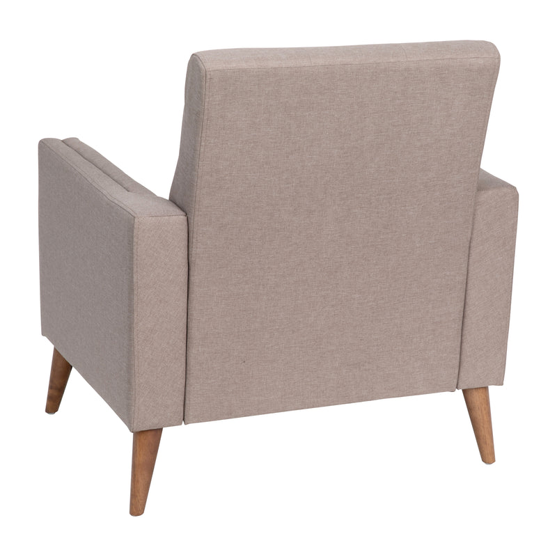 Cormac Mid-Century Modern Armchair with Tufted Faux Linen Upholstery & Solid Wood Legs