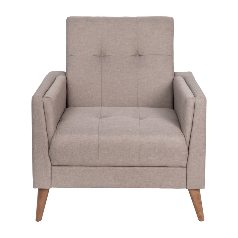 Cormac Mid-Century Modern Armchair with Tufted Faux Linen Upholstery & Solid Wood Legs