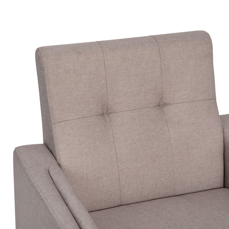 Cormac Mid-Century Modern Armchair with Tufted Faux Linen Upholstery & Solid Wood Legs