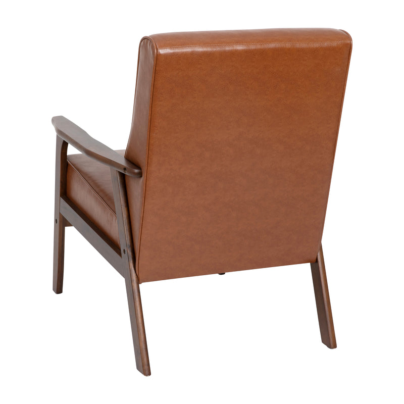 Lindley Mid-Century Modern Arm Chair with Walnut Finished Wood Frame and Faux Leather Upholstered Seat and Back Cushions