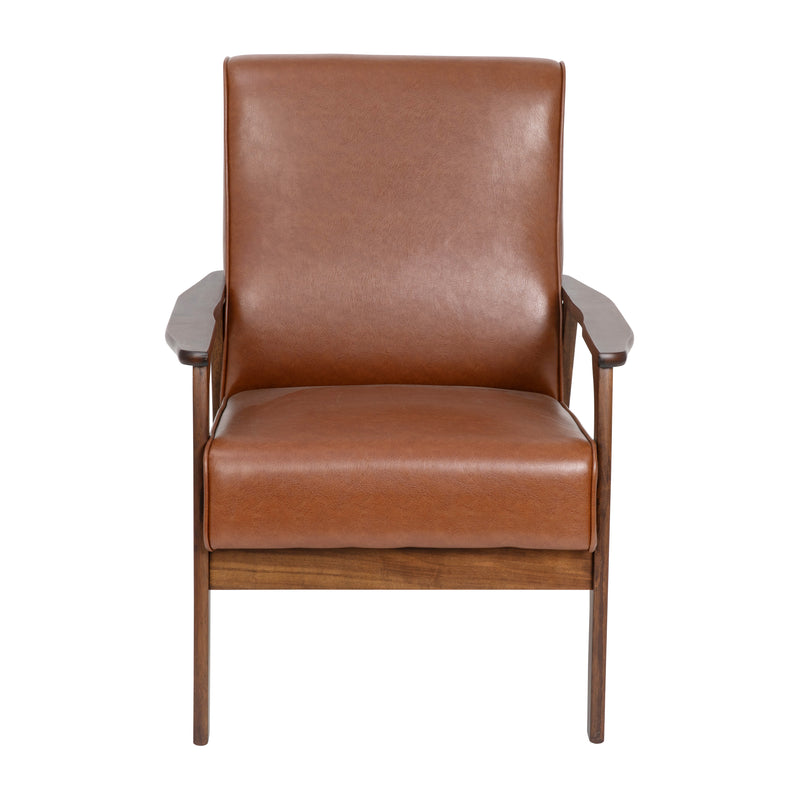 Lindley Mid-Century Modern Arm Chair with Walnut Finished Wood Frame and Faux Leather Upholstered Seat and Back Cushions