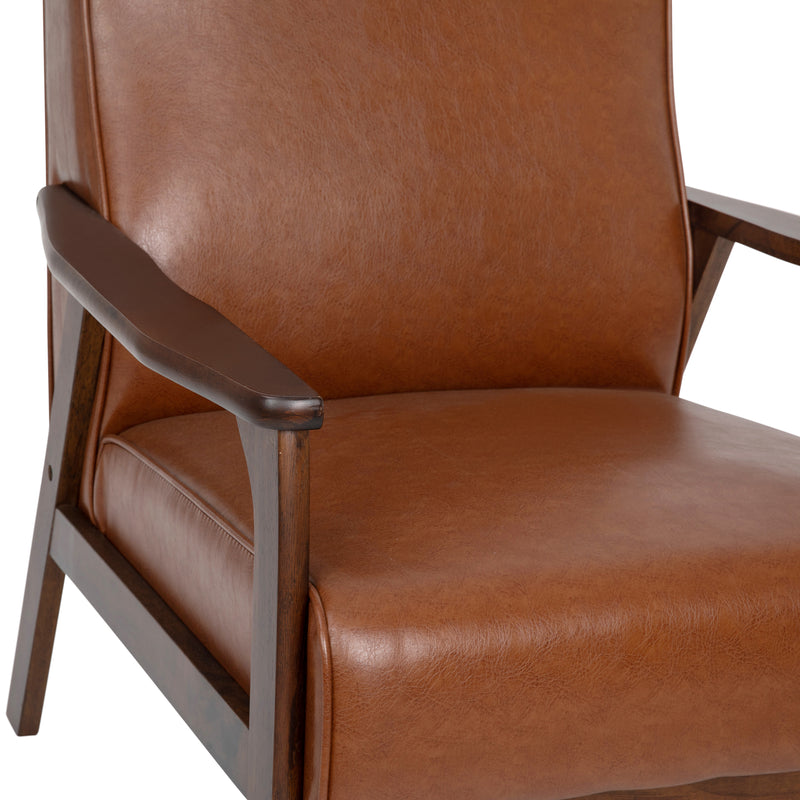 Lindley Mid-Century Modern Arm Chair with Walnut Finished Wood Frame and Faux Leather Upholstered Seat and Back Cushions