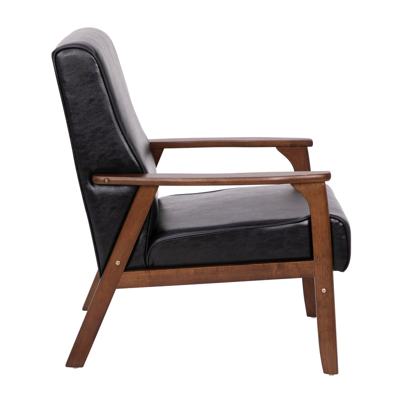 Lindley Mid-Century Modern Arm Chair with Walnut Finished Wood Frame and Faux Leather Upholstered Seat and Back Cushions