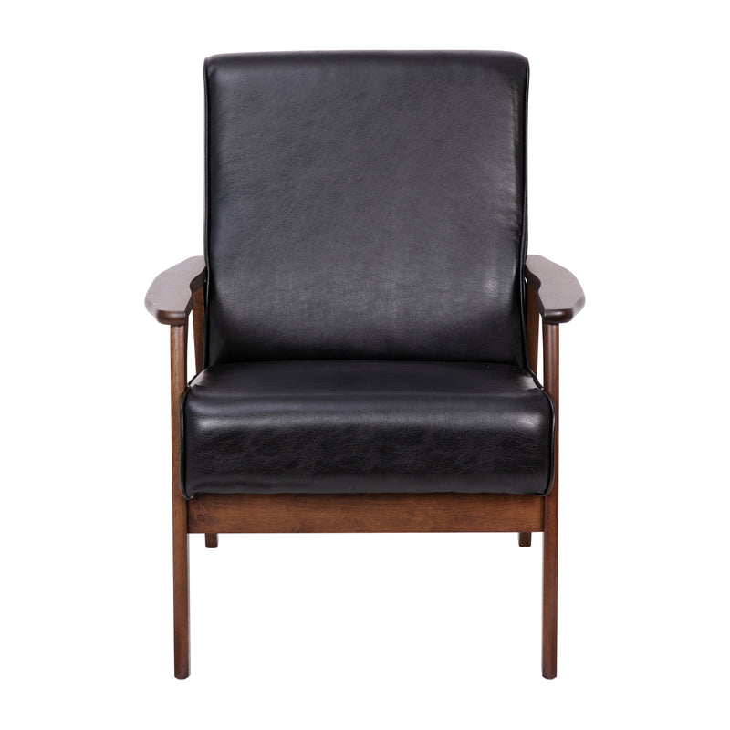 Lindley Mid-Century Modern Arm Chair with Walnut Finished Wood Frame and Faux Leather Upholstered Seat and Back Cushions