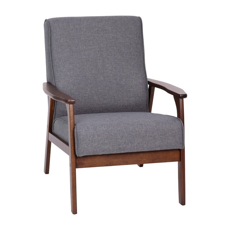 Lindley Mid-Century Modern Arm Chair with Walnut Finished Wood Frame and Faux Leather Upholstered Seat and Back Cushions