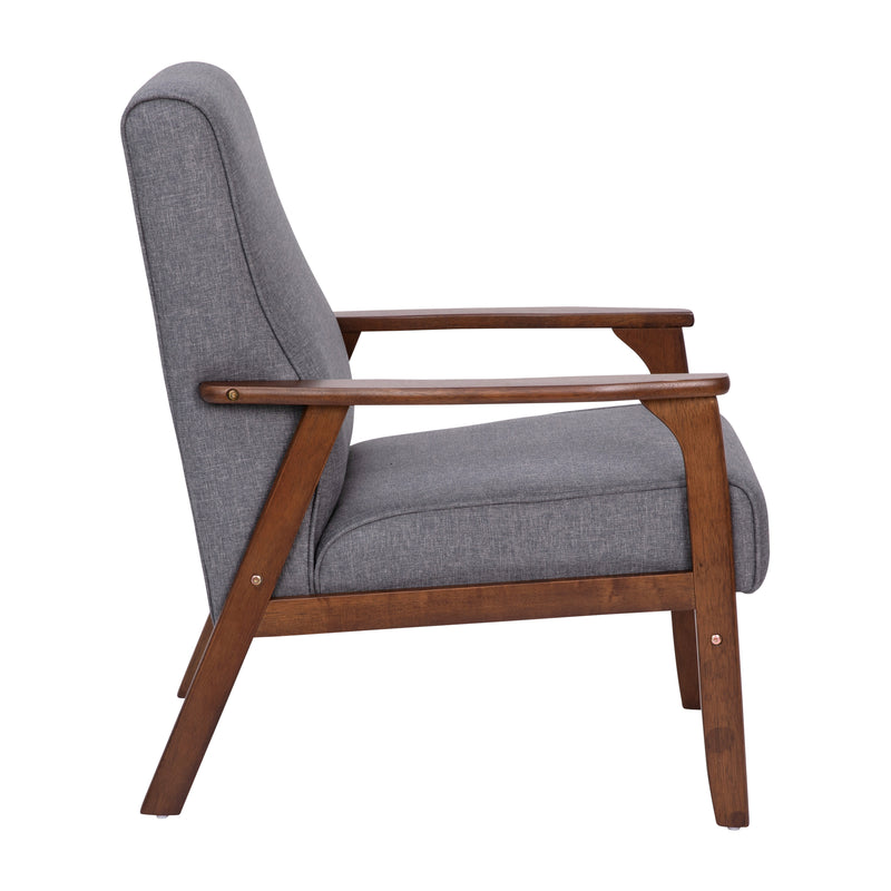 Lindley Mid-Century Modern Arm Chair with Walnut Finished Wood Frame and Faux Leather Upholstered Seat and Back Cushions