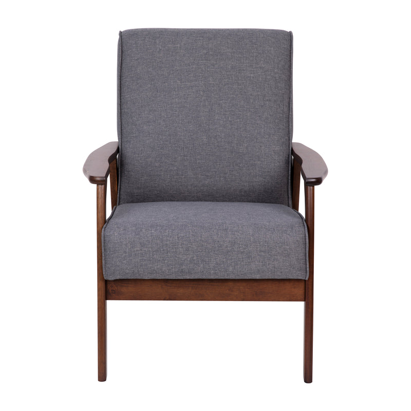 Lindley Mid-Century Modern Arm Chair with Walnut Finished Wood Frame and Faux Leather Upholstered Seat and Back Cushions