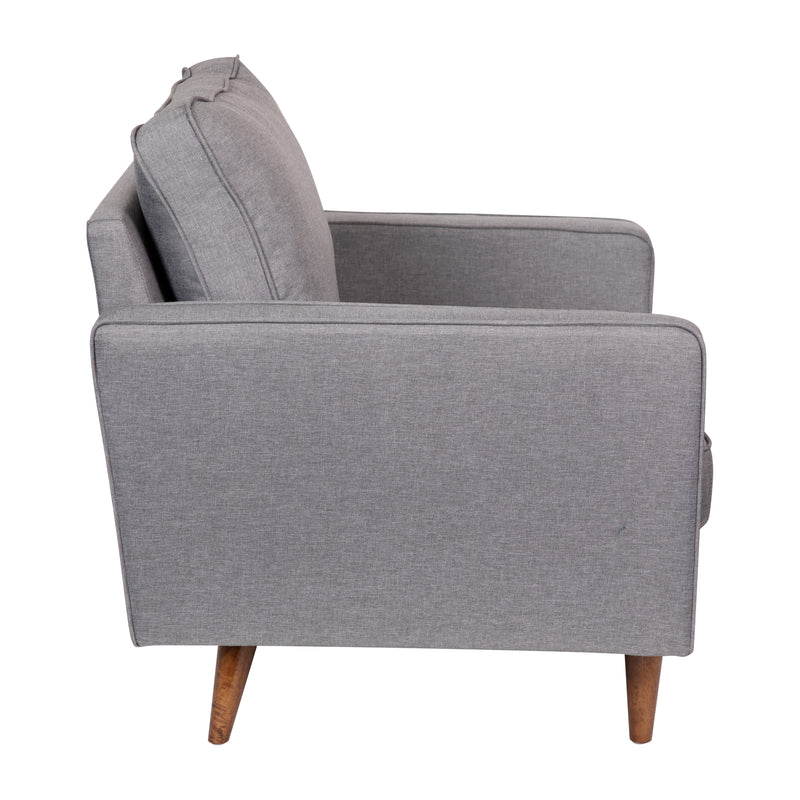 Hendrix Tufted Faux Linen Upholstered Mid-Century Modern Armchair with Solid Wood Legs