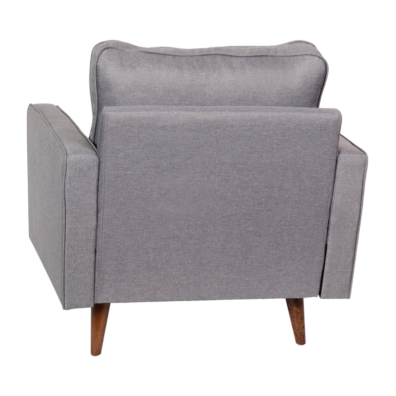 Hendrix Tufted Faux Linen Upholstered Mid-Century Modern Armchair with Solid Wood Legs