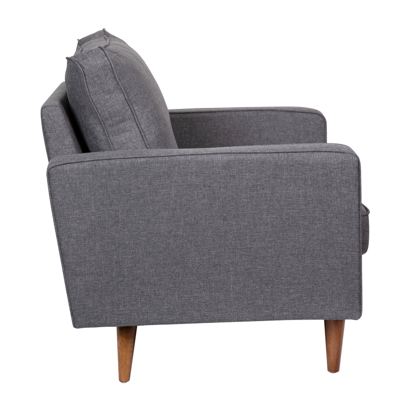 Hendrix Tufted Faux Linen Upholstered Mid-Century Modern Armchair with Solid Wood Legs