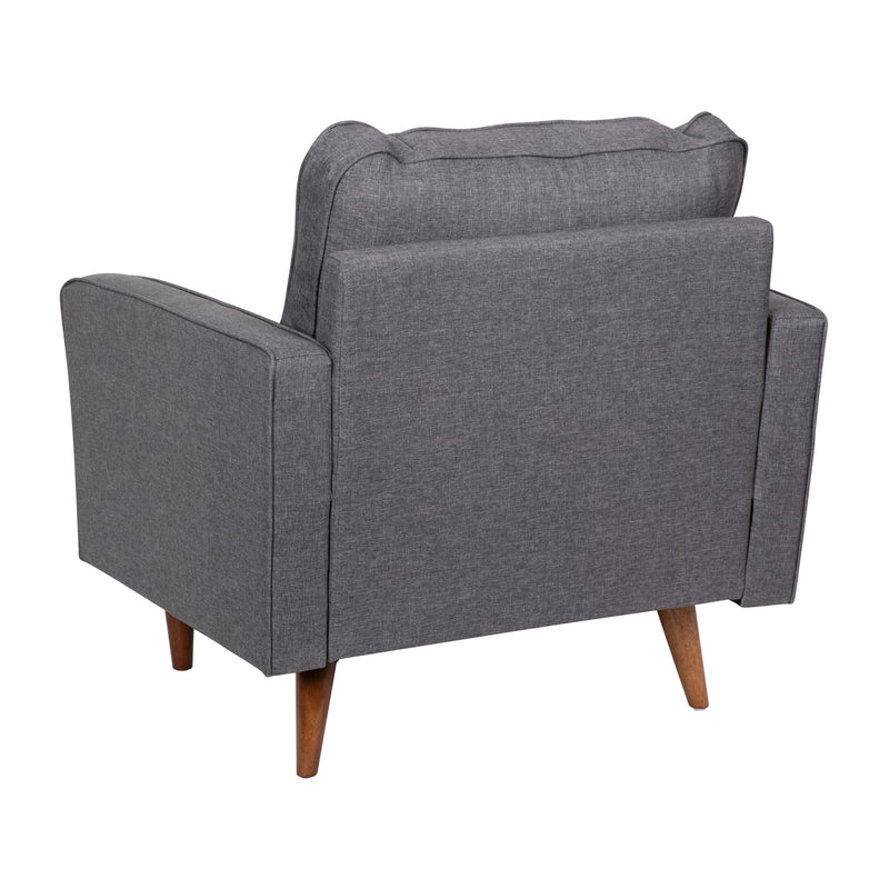 Hendrix Tufted Faux Linen Upholstered Mid-Century Modern Armchair with Solid Wood Legs