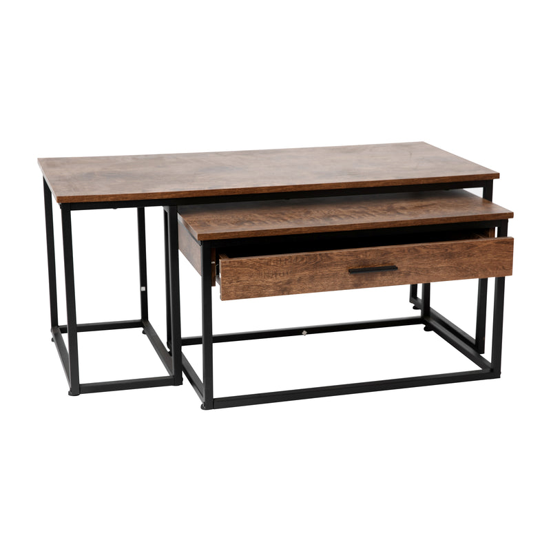 Edgeton Two Piece Modern Nesting Coffee Table Set with Storage Drawer