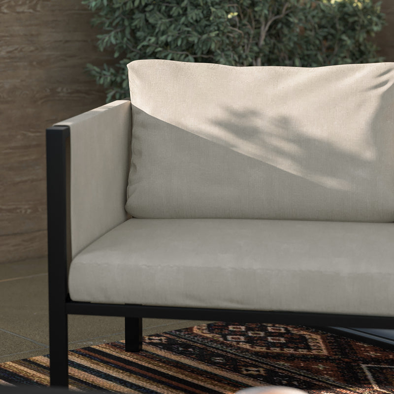 Amy Black Metal Indoor/Outdoor Patio Love Seat with Storage Pockets