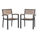 Lark Outdoor Stackable Faux Teak Side Chair - Commercial Grade Metal Patio Chair with Synthetic Teak Slats - Set of 2