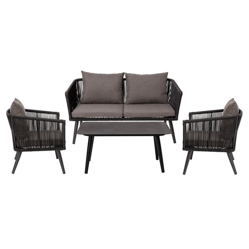 Tamara All-Weather 4-Piece Woven Conversation Set with Zippered Removable Cushions & Metal Coffee Table