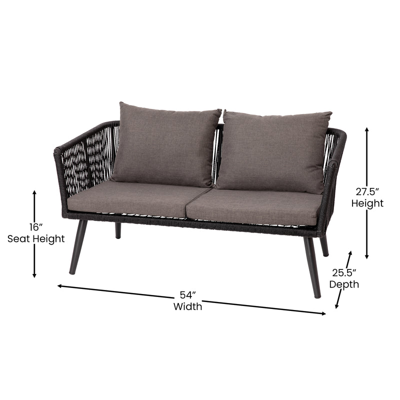 Tamara All-Weather 4-Piece Woven Conversation Set with Zippered Removable Cushions & Metal Coffee Table