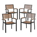 Lark Outdoor Stackable Faux Teak Side Chair - Commercial Grade Metal Patio Chair with Synthetic Teak Slats - Set of 4