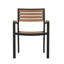 Lark Outdoor Stackable Faux Teak Side Chair - Commercial Grade Metal Patio Chair with Synthetic Teak Slats - Set of 4