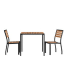 Lark 3 Piece Patio Table Set - Synthetic Teak Poly Slats - Lark 3Lark 5" Square Steel Framed Table with 2 Stackable Faux Teak Chairs
