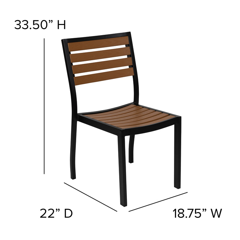 Lark 3 Piece Patio Table Set - Synthetic Teak Poly Slats - Lark 3Lark 5" Square Steel Framed Table with 2 Stackable Faux Teak Chairs