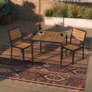 Lark 3 Piece Patio Table Set - Synthetic Teak Poly Slats - Lark 3Lark 5" Square Steel Framed Table with 2 Stackable Faux Teak Chairs