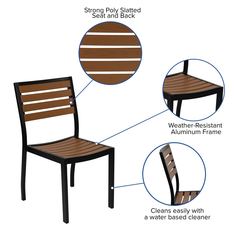 Lark 3 Piece Patio Table Set - Synthetic Teak Poly Slats - Lark 3Lark 5" Square Steel Framed Table with 2 Stackable Faux Teak Chairs