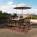 Lark 5 Piece Patio Table Set - Synthetic Teak Poly Slats - Lark 30" x 48" Steel Framed Table with 4 Stackable Faux Teak Chairs