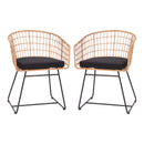 Fielder Set of 2 Indoor/Outdoor Boho Natural PE Wicker Rattan Patio Club Chairs with Cushions and Sled Bases