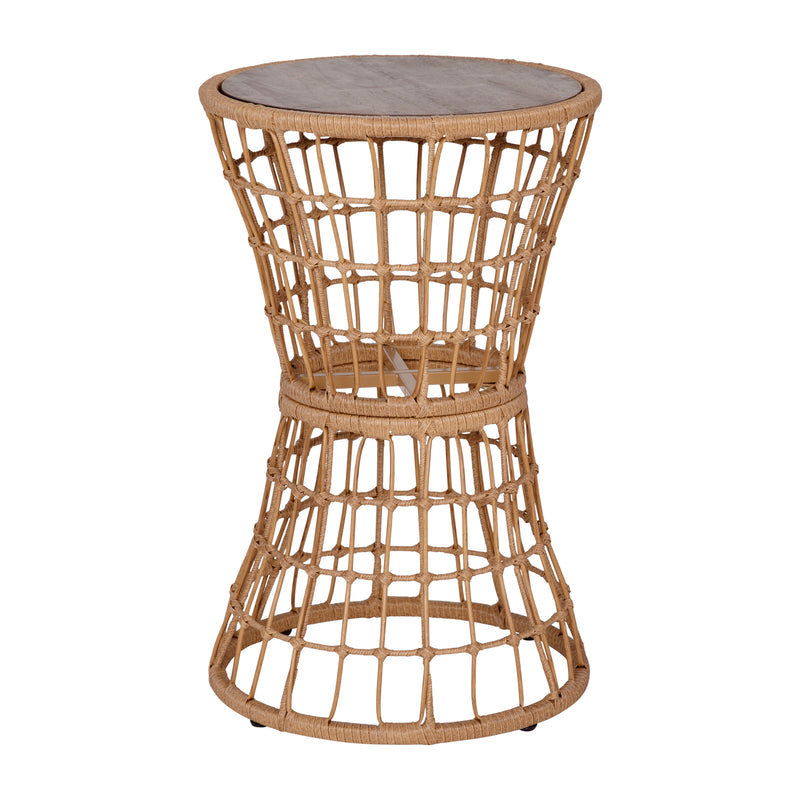 Fielder Indoor/Outdoor Rattan Rope Table with Acacia Wood Top, Fade and Weather Resistant