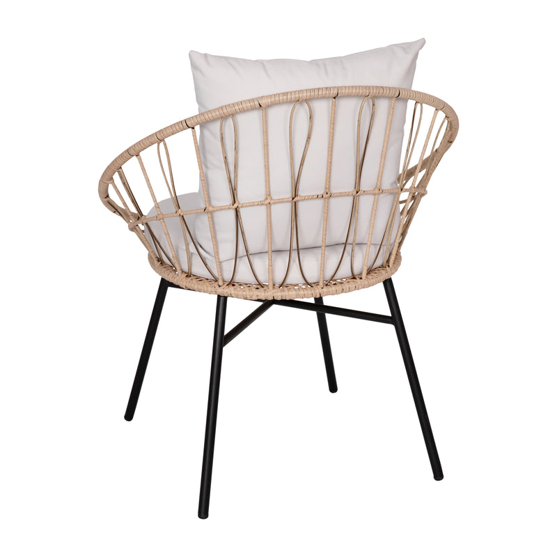 Fielder Set of 2 Indoor/Outdoor Papasan Style Patio Chairs, with Tan Finish PE Wicker Rattan Rope and Cushions