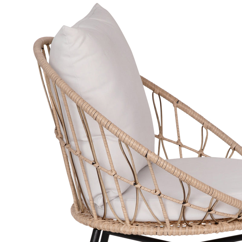 Fielder Set of 2 Indoor/Outdoor Papasan Style Patio Chairs, with Tan Finish PE Wicker Rattan Rope and Cushions