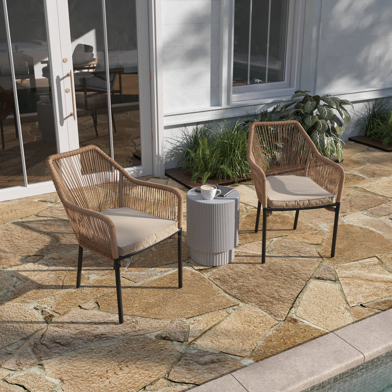 Kyla Set of 2 Aluminum Framed Stackable All-Weather Woven Club Chairs with Rounded Arms & Zippered Seat Cushions