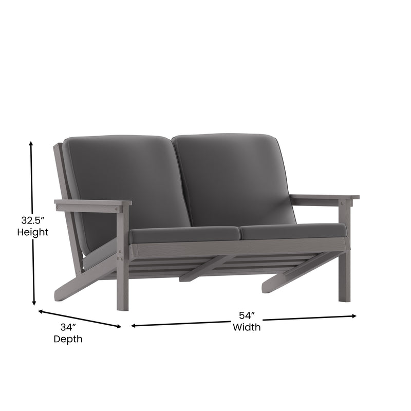 Charlestown All-Weather Poly Resin Wood Adirondack Style Deep Seat Patio Loveseat with Cushions