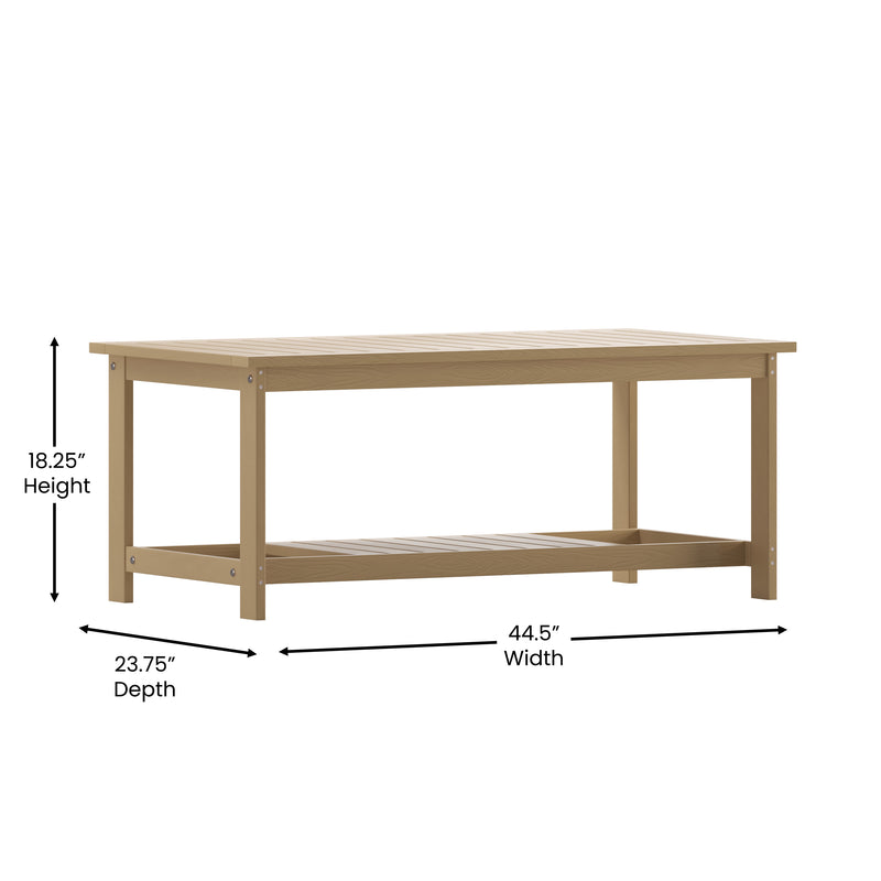 Charlestown All-Weather Poly Resin Wood Two Tiered Adirondack Slatted Coffee Conversation Table