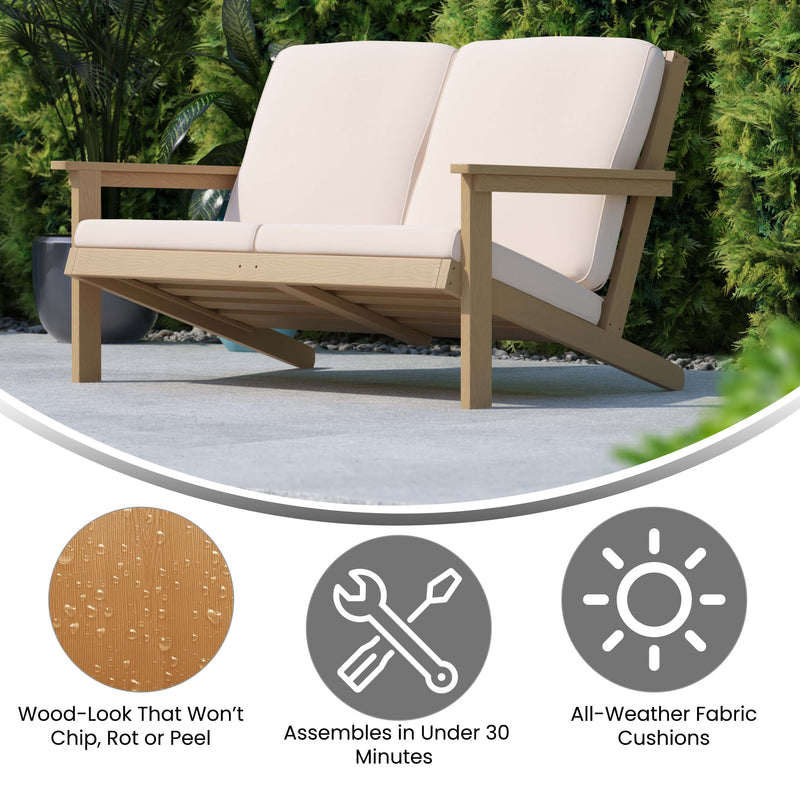 Charlestown All-Weather Poly Resin Wood Adirondack Style Deep Seat Patio Loveseat with Cushions