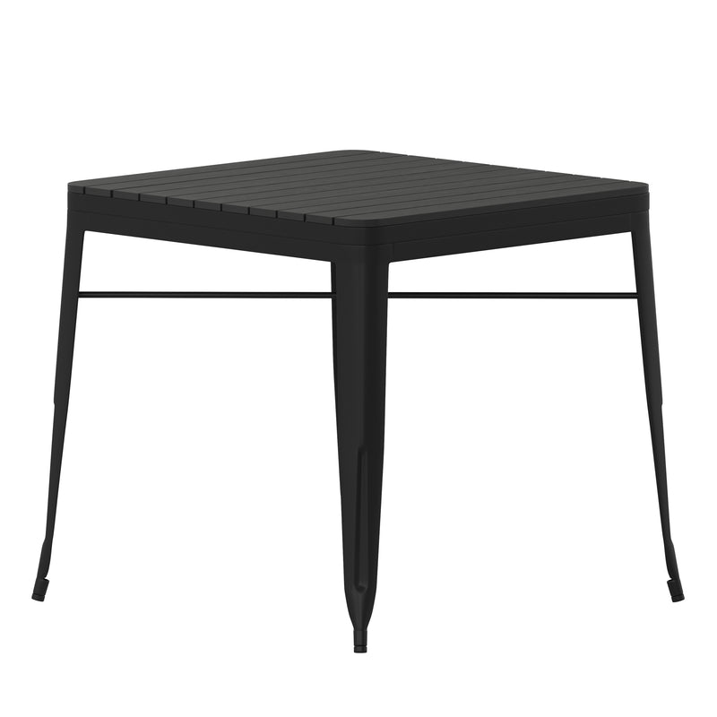 Wylie Square Patio Dining Table for 4 with Faux Wood Table Top Slats in Black