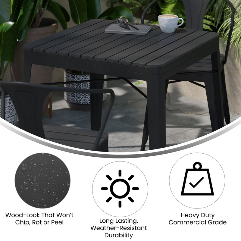 Wylie Square Patio Dining Table for 4 with Faux Wood Table Top Slats in Black