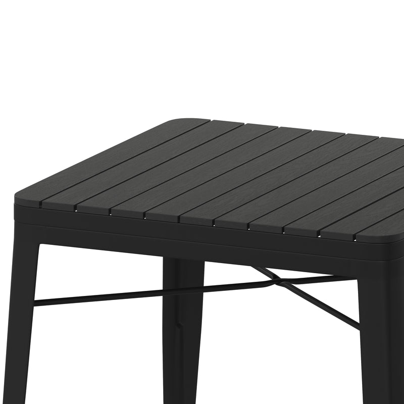 Wylie Square Patio Dining Table for 4 with Faux Wood Table Top Slats in Black