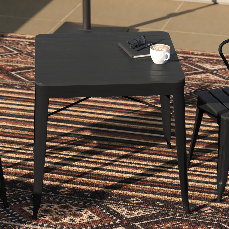 Wylie Square Patio Dining Table for 4 with Faux Wood Table Top Slats in Black