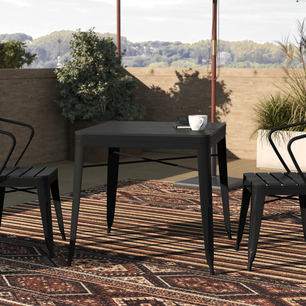 Wylie Square Patio Dining Table for 4 with Faux Wood Table Top Slats in Black