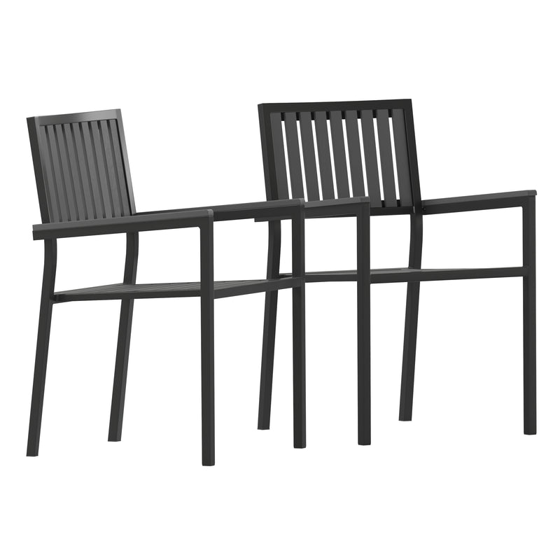 Henson Set of 2 Indoor/Outdoor Stacking Club Chairs with Poly Resin Slatted Backs and Seats