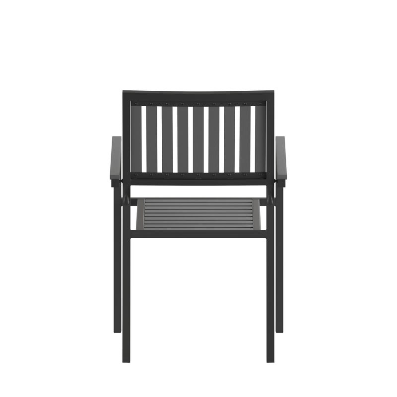 Henson Set of 2 Indoor/Outdoor Stacking Club Chairs with Poly Resin Slatted Backs and Seats